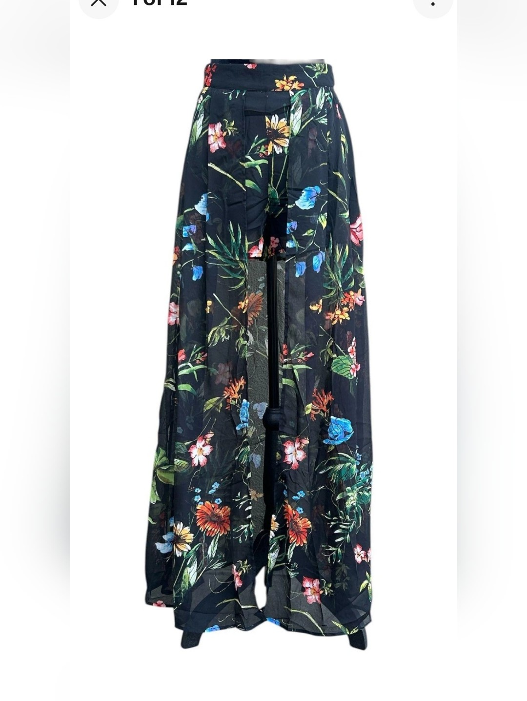 Floral Maxi Skirt With Built-In Shorts Black Chiffon High Slit Beach Resortwear